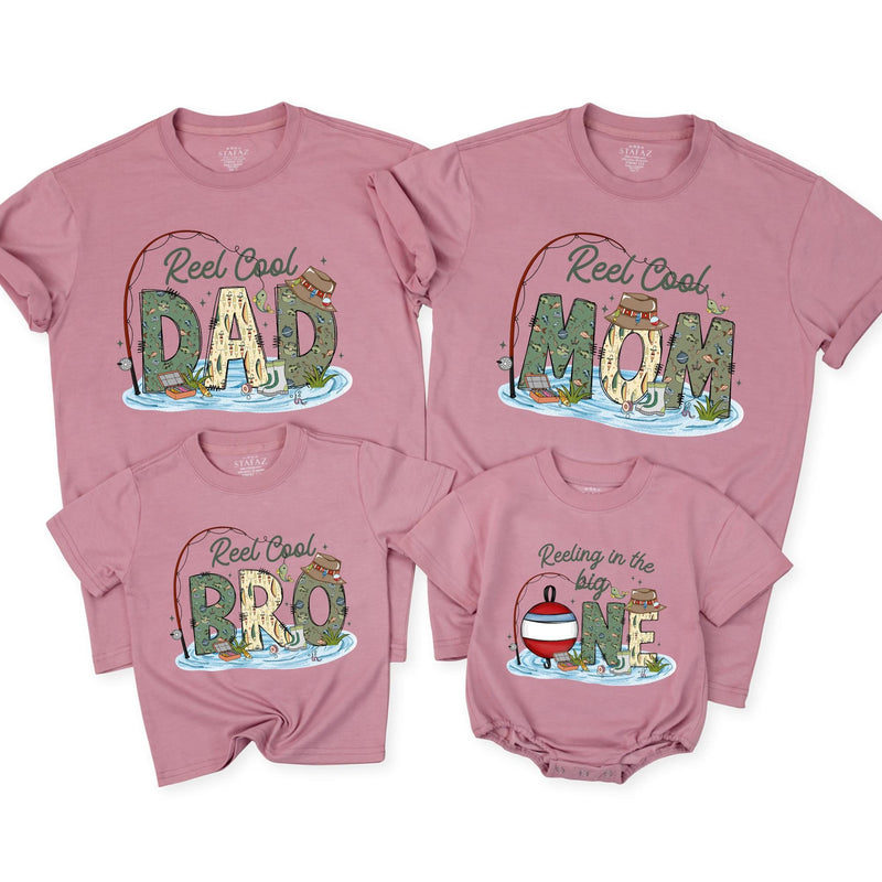 Personalized Family Fishing Shirts Custom 1st Birthday Outfit Reel Cool Mom Dad Tee Infant Reeling in the Big One Party Clothes Gift