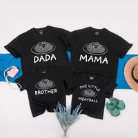 Personalized Family Matching Shirts with Spaghetti and Meatballs Design, Custom Names, Baby First Birthday Outfit Mama Dada Brother