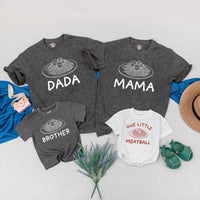 Personalized Family Matching Shirts with Spaghetti and Meatballs Design, Custom Names, Baby First Birthday Outfit Mama Dada Brother