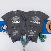 Personalized Family Matching Shirts with Spaghetti and Meatballs Design, Custom Names, Baby First Birthday Outfit Mama Dada Brother
