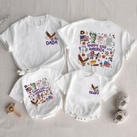 Personalized Family Matching Shirts USA 250th Anniversary Patriotic Design Dada Mama Baby Outfit Cartoon Bald Eagle American Flag Tee