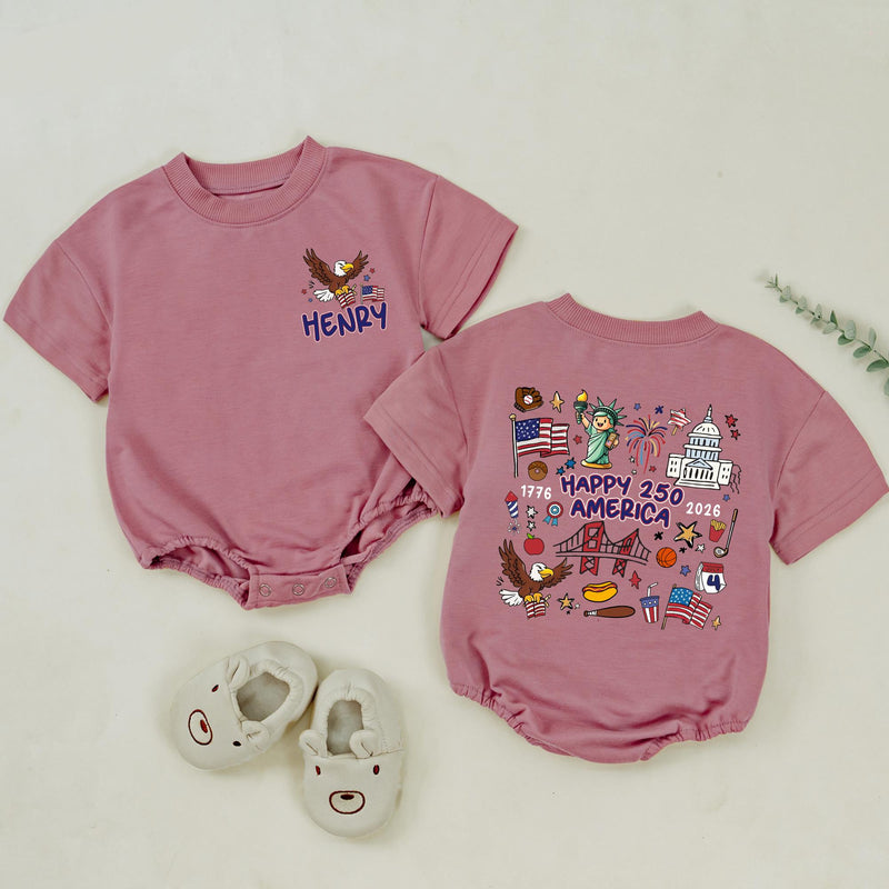 Personalized Family Matching Shirts USA 250th Anniversary Patriotic Design Dada Mama Baby Outfit Cartoon Bald Eagle American Flag Tee