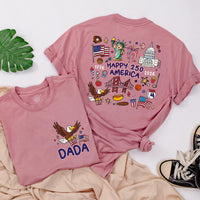 Personalized Family Matching Shirts USA 250th Anniversary Patriotic Design Dada Mama Baby Outfit Cartoon Bald Eagle American Flag Tee