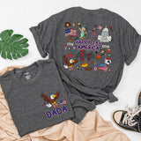 Personalized Family Matching Shirts USA 250th Anniversary Patriotic Design Dada Mama Baby Outfit Cartoon Bald Eagle American Flag Tee