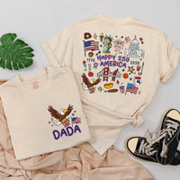 Personalized Family Matching Shirts USA 250th Anniversary Patriotic Design Dada Mama Baby Outfit Cartoon Bald Eagle American Flag Tee
