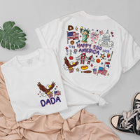 Personalized Family Matching Shirts USA 250th Anniversary Patriotic Design Dada Mama Baby Outfit Cartoon Bald Eagle American Flag Tee