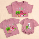 Personalized Farm Animal Matching Family Shirts, Pink Barn Birthday Outfits for Baby, Toddler, Mom, Dad, Soft Cotton Farm Theme Tees