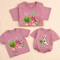Personalized Farm Animal Matching Family Shirts, Pink Barn Birthday Outfits for Baby, Toddler, Mom, Dad, Soft Cotton Farm Theme Tees