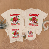 Personalized Farm Birthday Family Shirt with Red Barn and Animals Custom Name Matching Outfit for Party Toddler Baby Boy First Birthday