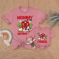 Personalized Farm Birthday Family Shirt with Red Barn and Animals Custom Name Matching Outfit for Party Toddler Baby Boy First Birthday