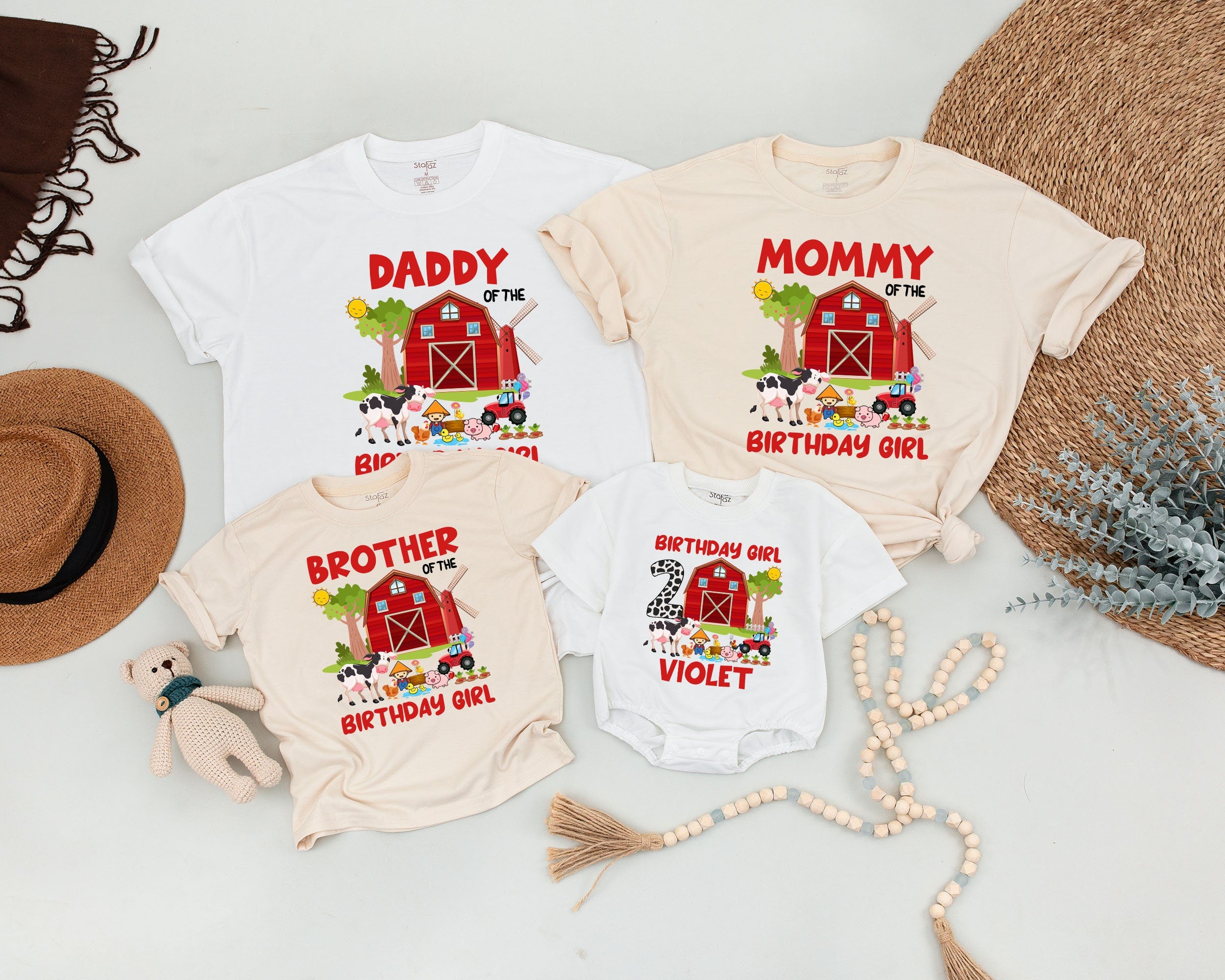 Personalized Farm Birthday Outfit for Family with Red Barn and Animals Custom Name Matching Celebration Shirts Cotton Soft Comfortable