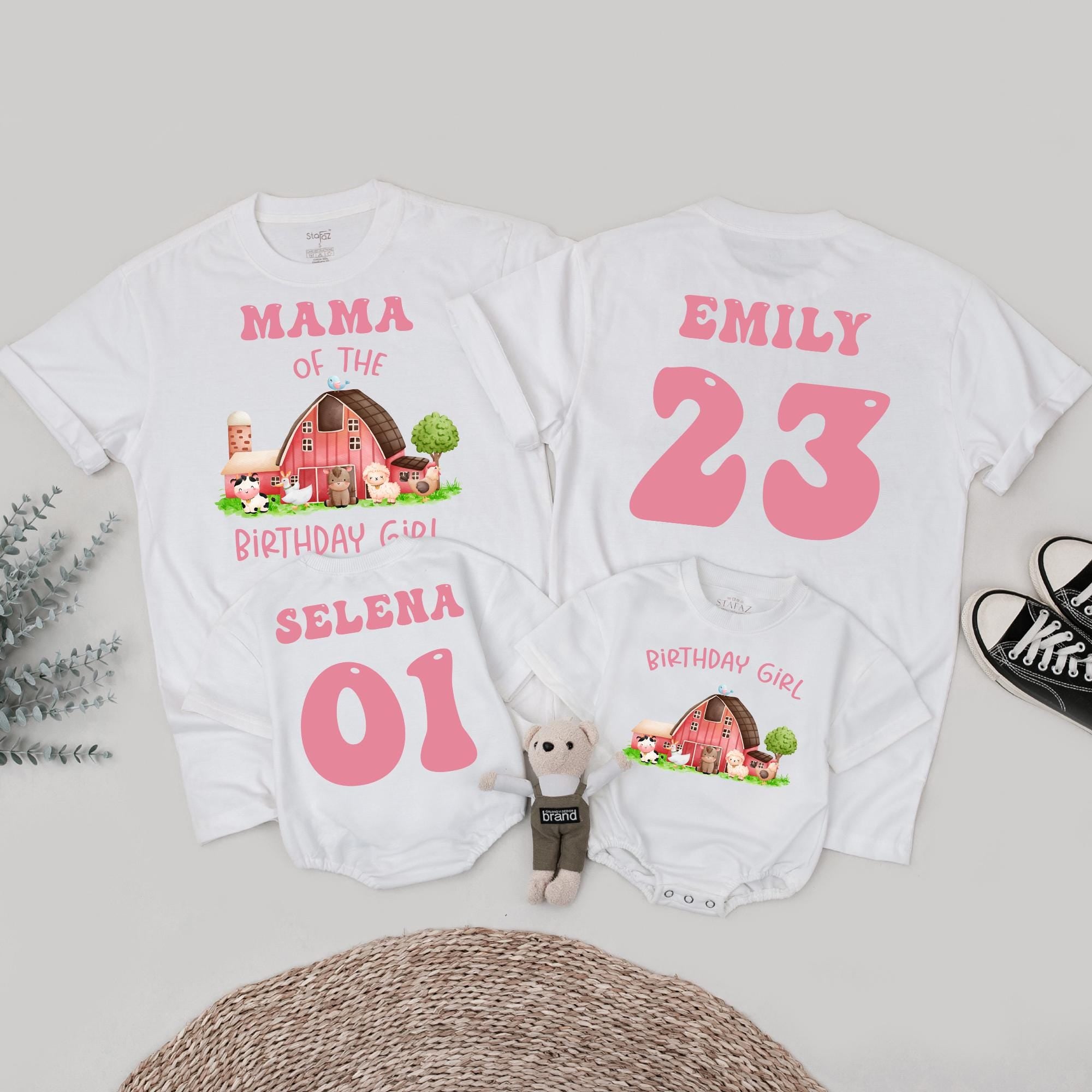 Personalized Farm Birthday Shirt for Family Matching with Custom Names Cute Animal Design for Girls Party Celebration