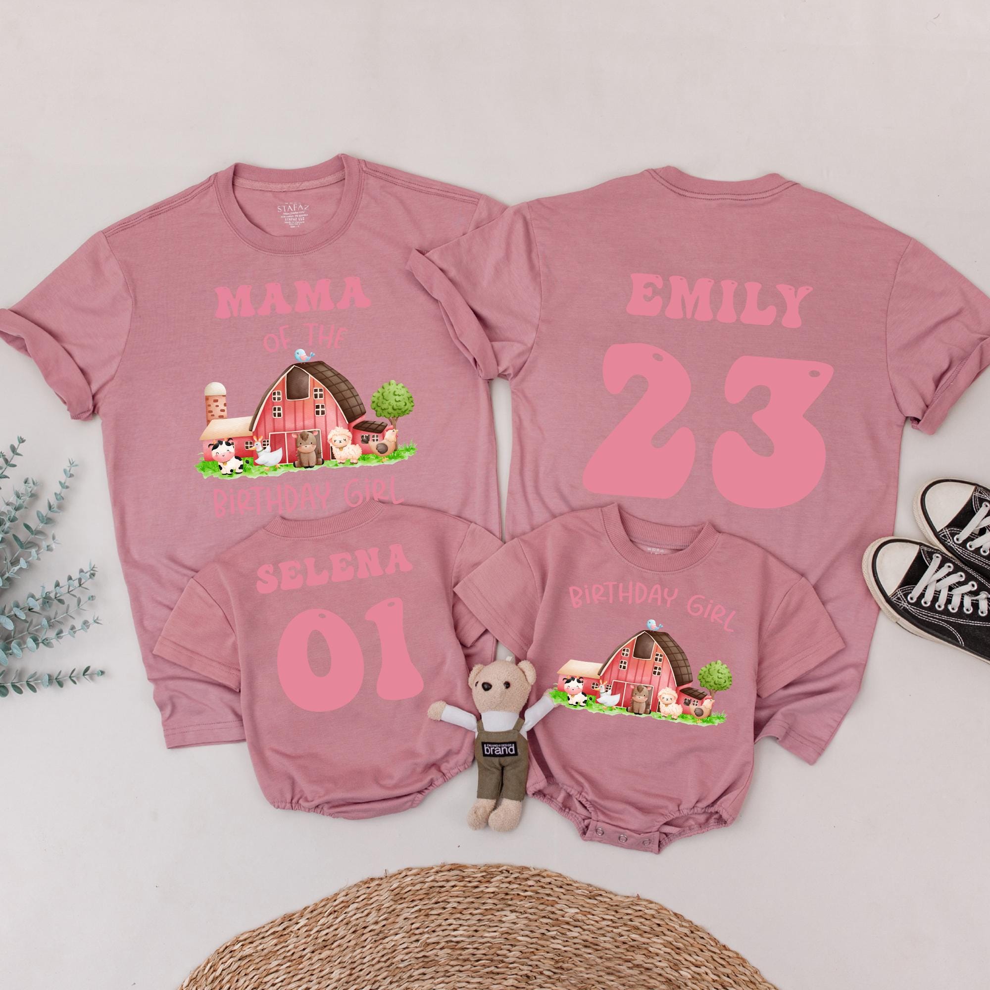Personalized Farm Birthday Shirt for Family Matching with Custom Names Cute Animal Design for Girls Party Celebration