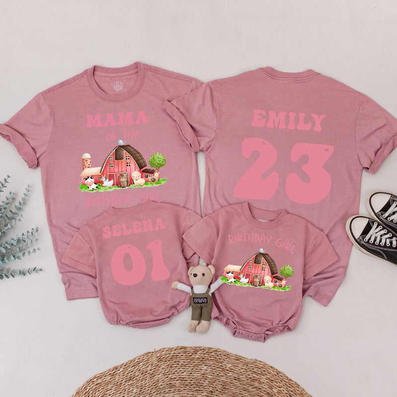 Personalized Farm Birthday Shirt for Family Matching with Custom Names Cute Animal Design for Girls Party Celebration