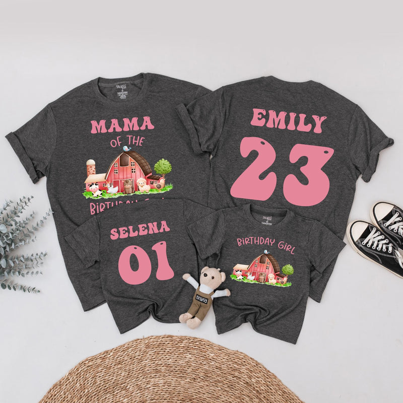 Personalized Farm Birthday Shirt for Family Matching with Custom Names Cute Animal Design for Girls Party Celebration