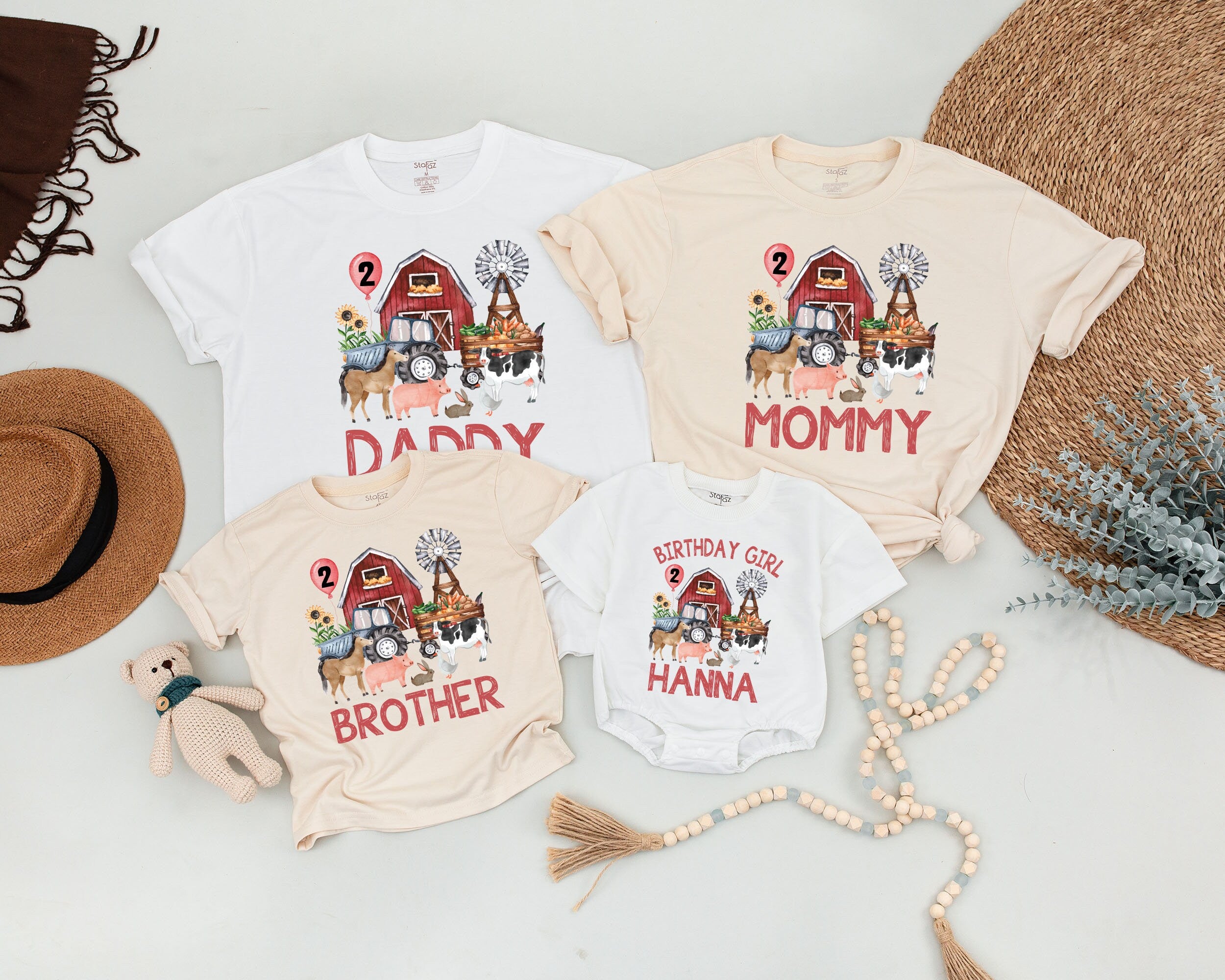 Personalized Farm Birthday Shirt with Red Barn Animals Custom Family Matching Outfit for Kids Party Celebration Mommy Daddy Toddler
