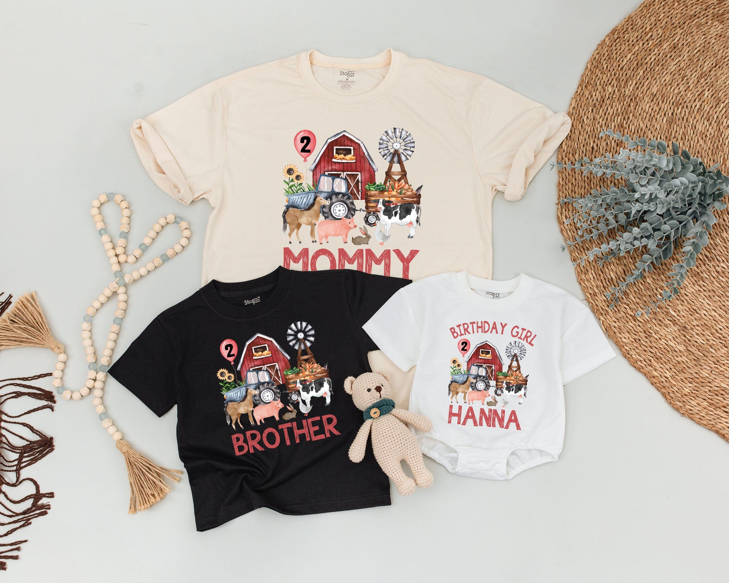 Personalized Farm Birthday Shirt with Red Barn Animals Custom Family Matching Outfit for Kids Party Celebration Mommy Daddy Toddler