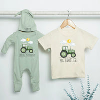Personalized Farm Tractor Big Brother Little Brother Shirts Baby Toddler Outfit Cotton Soft Rustic Design New Baby Announcement Gift