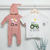 Personalized Farm Tractor Big Brother Little Brother Shirts Baby Toddler Outfit Cotton Soft Rustic Design New Baby Announcement Gift