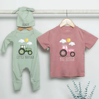 Personalized Farm Tractor Big Brother Little Brother Shirts Baby Toddler Outfit Cotton Soft Rustic Design New Baby Announcement Gift