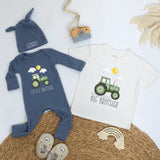 Personalized Farm Tractor Big Brother Little Brother Shirts Baby Toddler Outfit Cotton Soft Rustic Design New Baby Announcement Gift