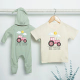 Personalized Farm Tractor Big Brother Little Brother Shirts Baby Toddler Outfit Cotton Soft Rustic Design New Baby Announcement Gift