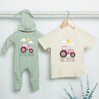 Personalized Farm Tractor Big Brother Little Brother Shirts Baby Toddler Outfit Cotton Soft Rustic Design New Baby Announcement Gift