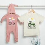 Personalized Farm Tractor Big Brother Little Brother Shirts Baby Toddler Outfit Cotton Soft Rustic Design New Baby Announcement Gift
