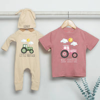 Personalized Farm Tractor Big Brother Little Brother Shirts Baby Toddler Outfit Cotton Soft Rustic Design New Baby Announcement Gift