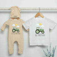 Personalized Farm Tractor Big Brother Little Brother Shirts Baby Toddler Outfit Cotton Soft Rustic Design New Baby Announcement Gift
