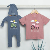 Personalized Farm Tractor Big Brother Little Brother Shirts Baby Toddler Outfit Cotton Soft Rustic Design New Baby Announcement Gift