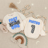 Personalized Fast One Motocross Baby Romper Blue Bike Racing Birthday Outfit Boy's First Celebration Soft Cotton Name Mateo