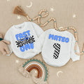 Personalized Fast One Motocross Baby Romper Blue Bike Racing Birthday Outfit Boy's First Celebration Soft Cotton Name Mateo