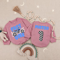 Personalized Fast One Motocross Baby Romper Blue Bike Racing Birthday Outfit Boy's First Celebration Soft Cotton Name Mateo