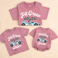 Personalized Fast One Pit Crew Birthday Shirt for Baby or Family, Light Blue Race Car Theme Outfit Perfect for First Speedway Party
