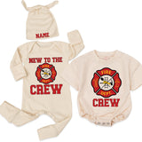 Personalized Fire Dept Crew Baby Bodysuit Set with Name, Matching Family Outfits for Newborns, Toddlers, Soft Cotton Firefighter Theme