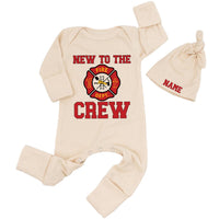 Personalized Fire Dept Crew Baby Bodysuit Set with Name, Matching Family Outfits for Newborns, Toddlers, Soft Cotton Firefighter Theme