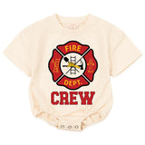Personalized Fire Dept Crew Baby Bodysuit Set with Name, Matching Family Outfits for Newborns, Toddlers, Soft Cotton Firefighter Theme