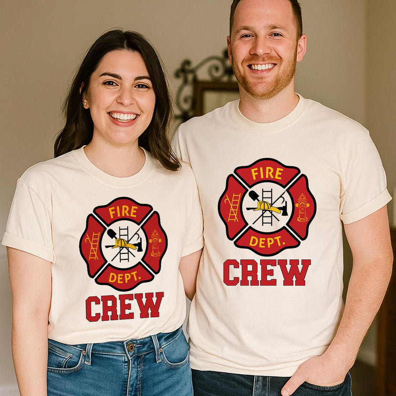 Personalized Fire Dept Crew Baby Bodysuit Set with Name, Matching Family Outfits for Newborns, Toddlers, Soft Cotton Firefighter Theme