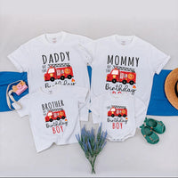 Personalized Firetruck Birthday Family Shirts for Mom, Dad, Brother and Birthday Boy, Fun Firefighter Party Outfit, Custom Names Included