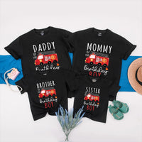 Personalized Firetruck Birthday Family Shirts for Mom, Dad, Brother and Birthday Boy, Fun Firefighter Party Outfit, Custom Names Included