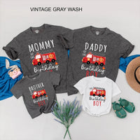 Personalized Firetruck Birthday Family Shirts for Mom, Dad, Brother and Birthday Boy, Fun Firefighter Party Outfit, Custom Names Included