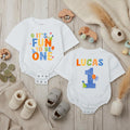Personalized First Birthday Baby Boy Romper with Name and Age It's Fun to Be One Outfit for Party or Cake Smash Bright Whimsical Design