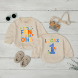 Personalized First Birthday Baby Boy Romper with Name and Age It's Fun to Be One Outfit for Party or Cake Smash Bright Whimsical Design