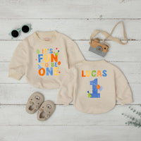 Personalized First Birthday Baby Boy Romper with Name and Age It's Fun to Be One Outfit for Party or Cake Smash Bright Whimsical Design