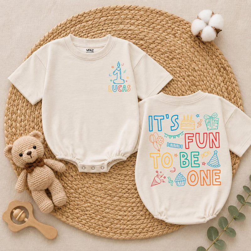 Personalized First Birthday Baby Romper with Candle and Stars Custom Name Outfit for One Year Old Boys or Girls Celebration Gift