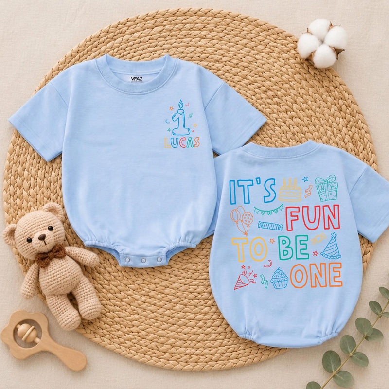 Personalized First Birthday Baby Romper with Candle and Stars Custom Name Outfit for One Year Old Boys or Girls Celebration Gift