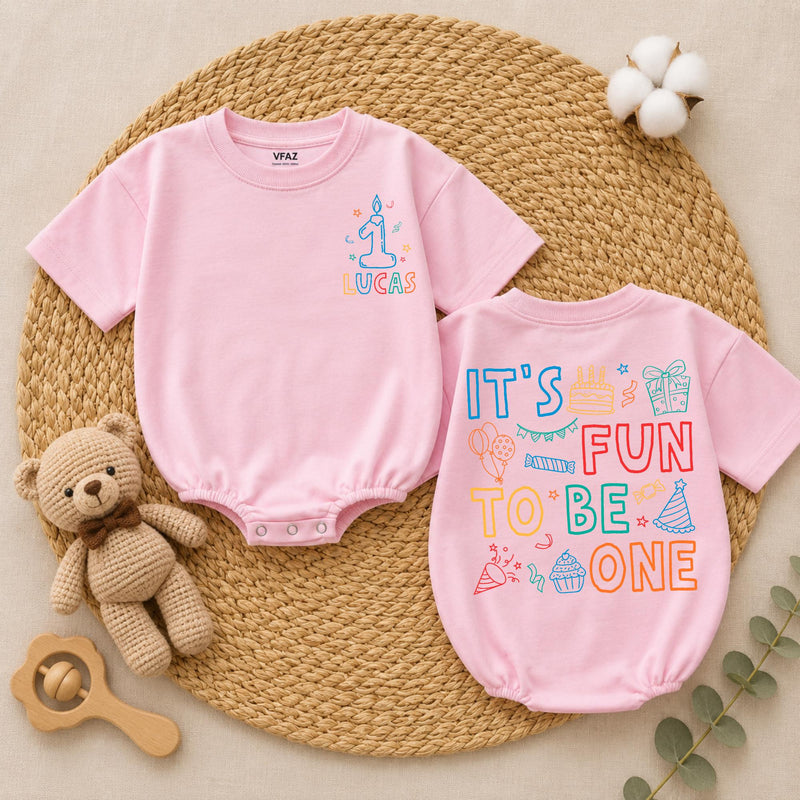 Personalized First Birthday Baby Romper with Candle and Stars Custom Name Outfit for One Year Old Boys or Girls Celebration Gift