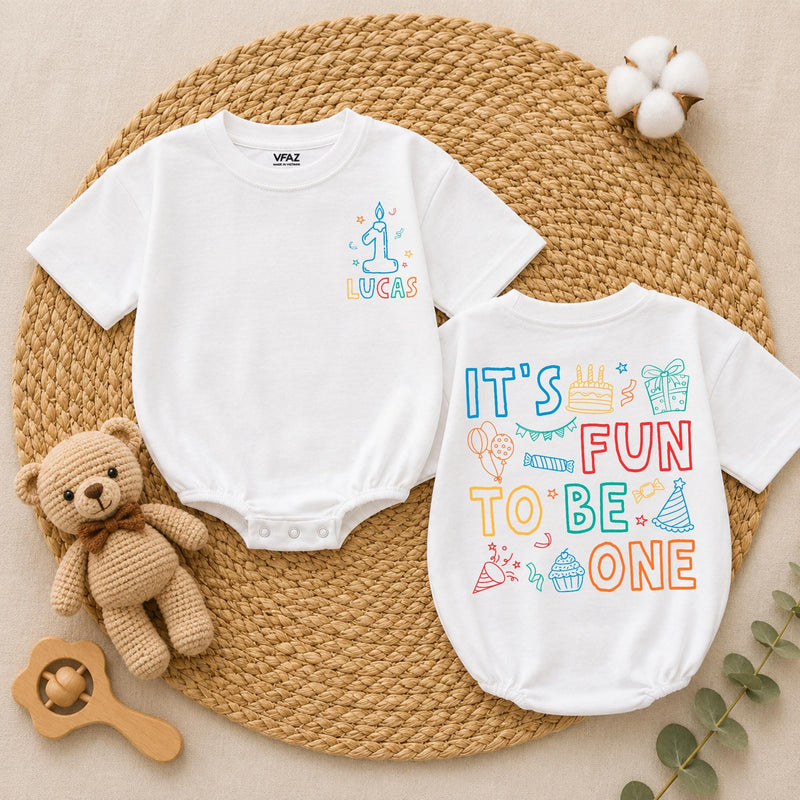 Personalized First Birthday Baby Romper with Candle and Stars Custom Name Outfit for One Year Old Boys or Girls Celebration Gift