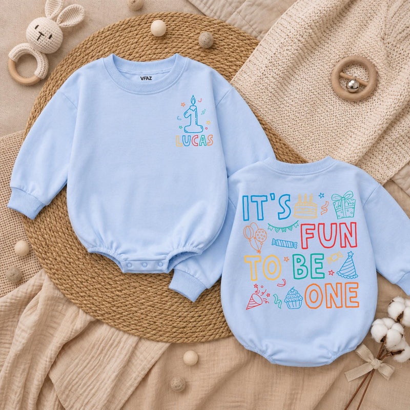 Personalized First Birthday Baby Romper with Candle and Stars Custom Name Outfit for One Year Old Boys or Girls Celebration Gift
